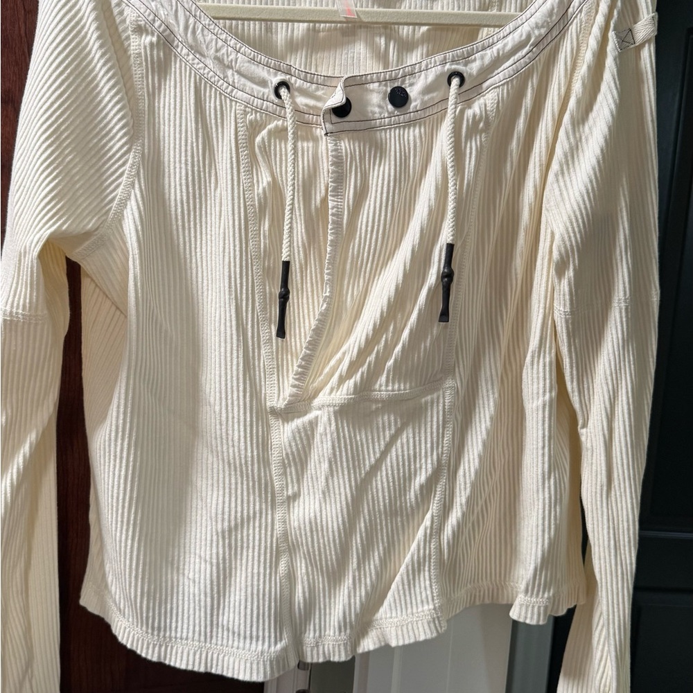 Free People Cream ribbed top with Drawstring Accents